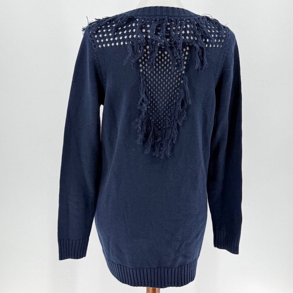 Chasor Navy Blue Fringe Button Front Cardigan Sweater M - Picture 2 of 5
